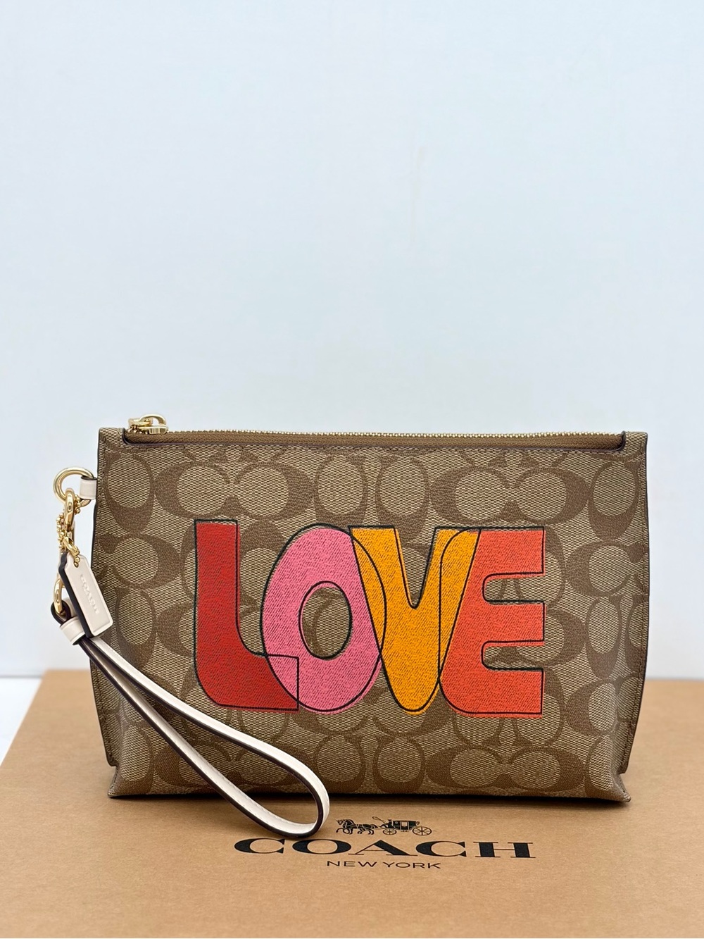 Coach Rowan Pouch Wristlet In Signature Canvas With Love Print NWT
